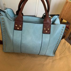Light Blue leather pocketbook with straps